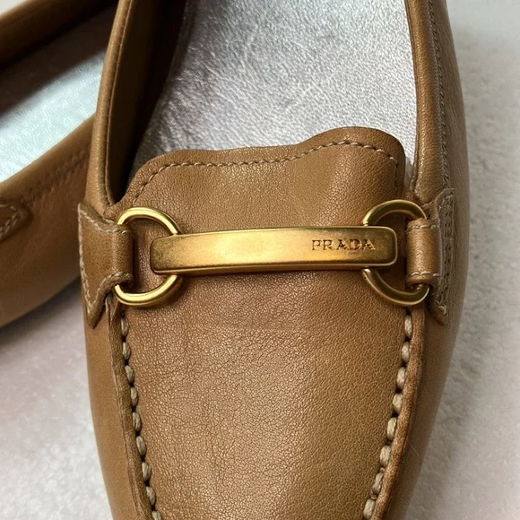 Prada women flats new no box size 36.5 Tan # 4099